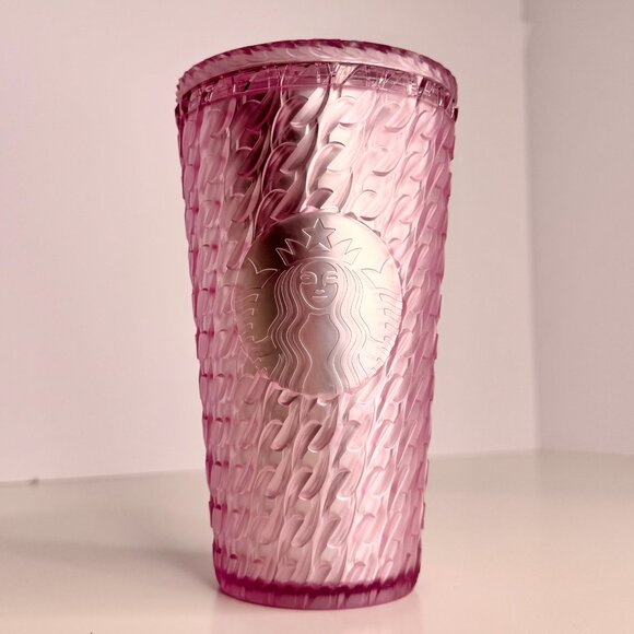Starbucks 2024 Matte Light Pink‎ Chain Link Soft Touch Grande Tumbler Cup 16 oz - Picture 1 of 3